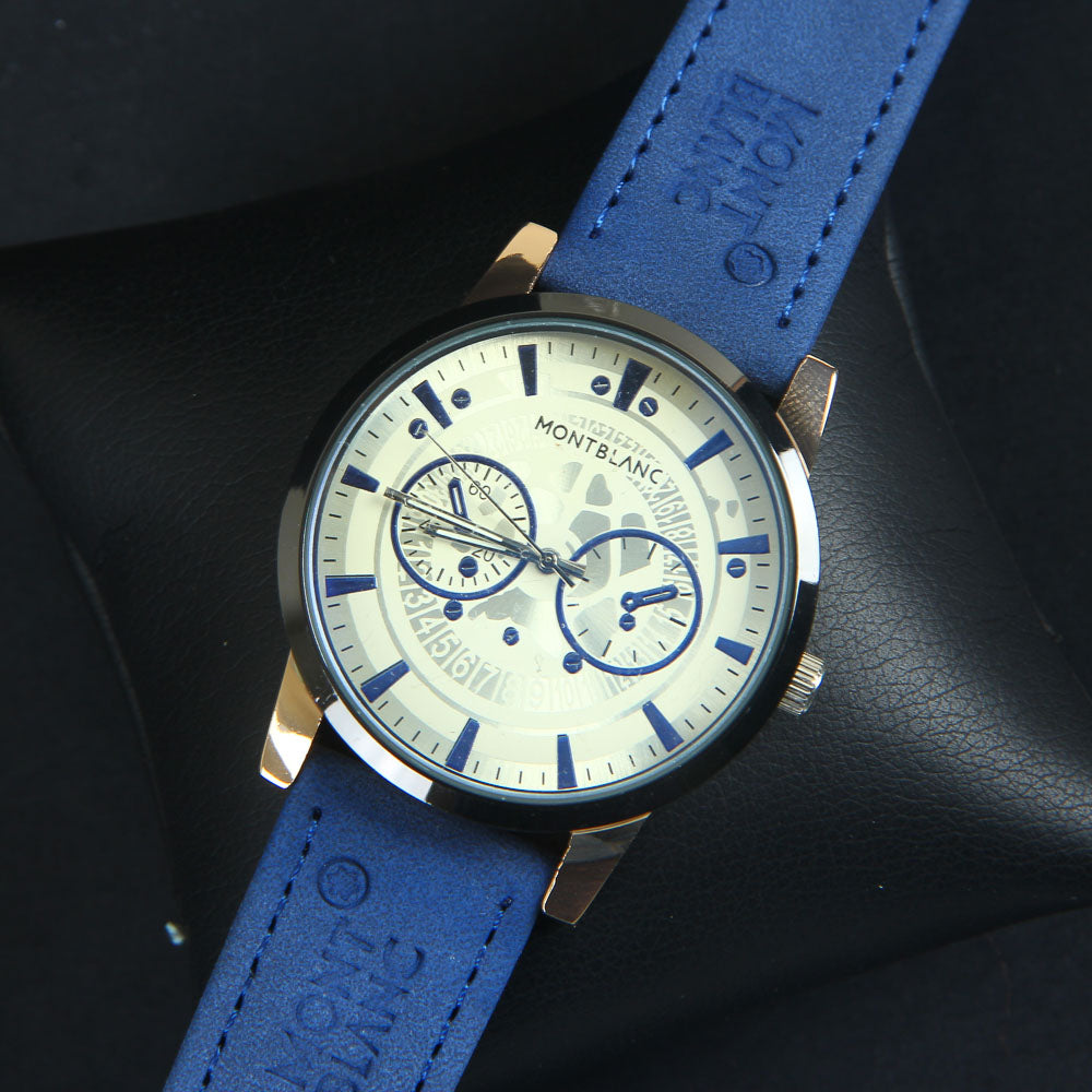 Mens Wrist Watch Blue Strap with Black Rose Gold Dial