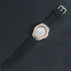 Mens Wrist Watch Black Strap with Rose Gold Dial