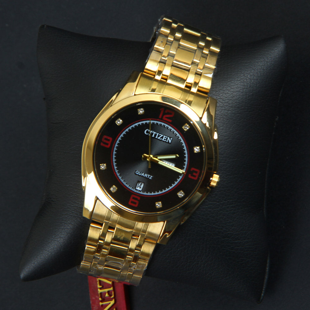 Mens Wrist Watch Chain Golden Dial Red No C