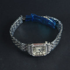 Women Chain Wrist Watch Square Shape Silver White