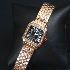 Women Chain Wrist Watch Square Shape Rosegold Black