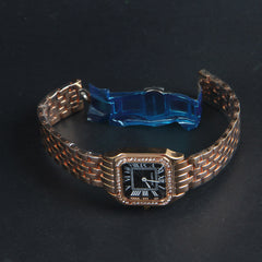 Women Chain Wrist Watch Square Shape Rosegold Black
