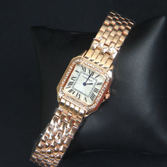 Women Chain Wrist Watch Square Shape Rosegold White