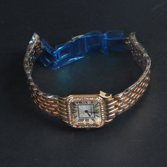 Women Chain Wrist Watch Square Shape Rosegold White