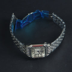 Women Chain Wrist Watch Square Shape Silver White