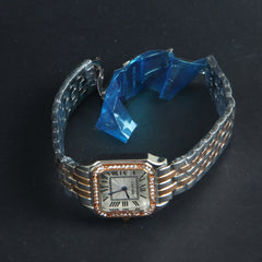 Two Tone Women Chain Wrist Watch Square Shape Rosegold White