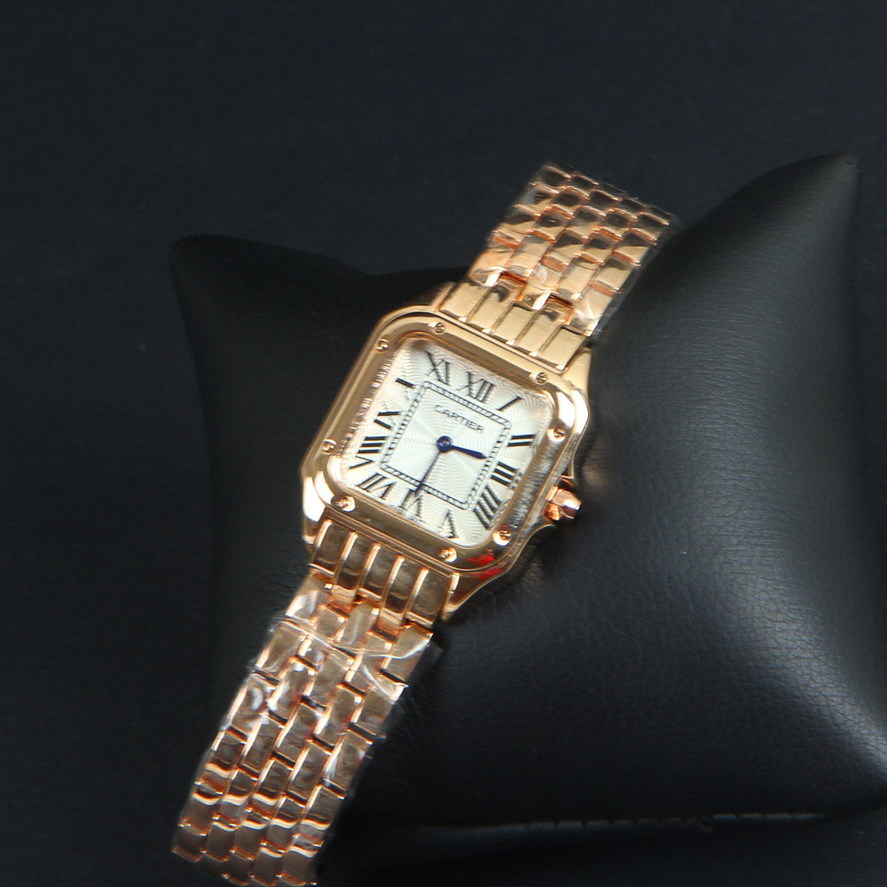 Women Chain Wrist Watch Square Shape Rosegold White