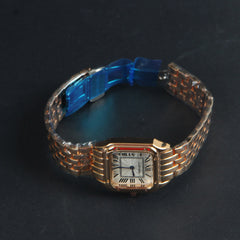 Women Chain Wrist Watch Square Shape Rosegold White