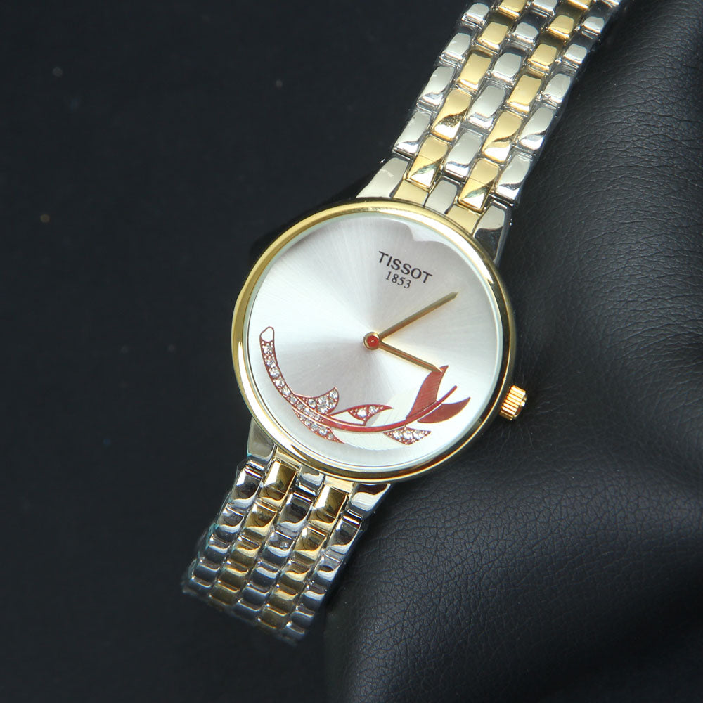 Two Tone Women Chain Wrist Watch Golden Silver