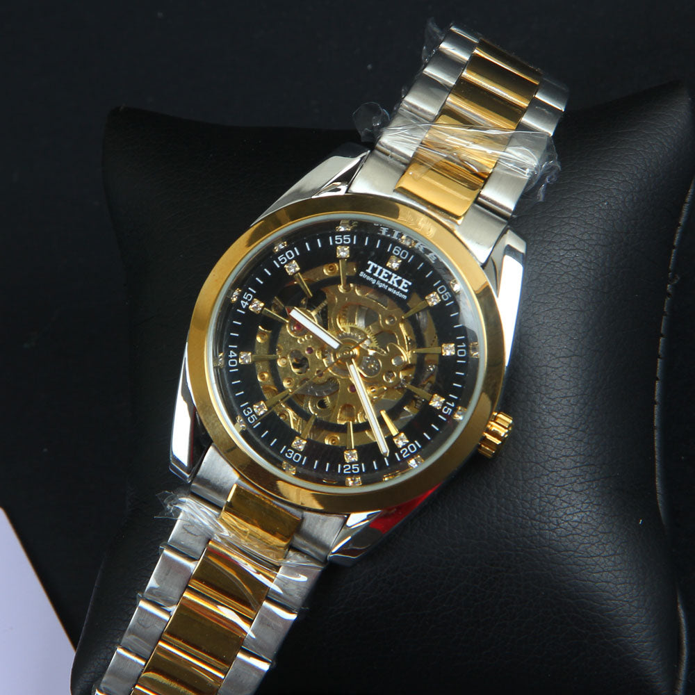Mens Wrist Watch Golden Authentic Quality Two Tone Black Automatic Watch