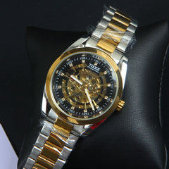 Mens Wrist Watch Golden Authentic Quality Two Tone Black Automatic Watch