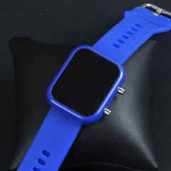 Blue Digital LED Wrist Watch Metal Case For Men & Women