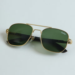 Golden Frame Sunglasses with Green Shade T8201