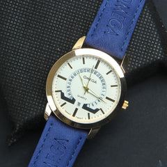 Golden Dial Mens Wrist Watch Blue Strap
