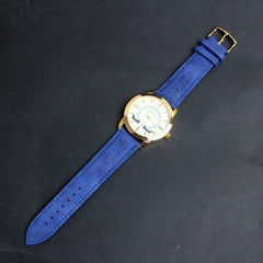 Golden Dial Mens Wrist Watch Blue Strap