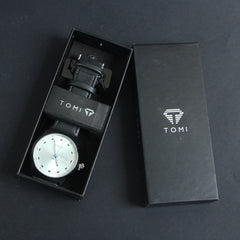 Mens Wrist Watch Silver Dial Black Straps TMI