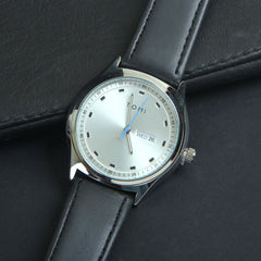 Mens Wrist Watch Silver Dial Black Straps TMI