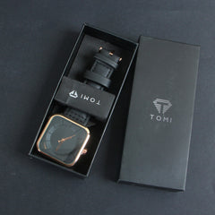 Mens Wrist Watch Rosegold Dial Black Straps TMI