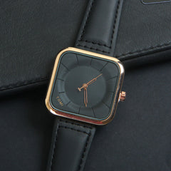 Mens Wrist Watch Rosegold Dial Black Straps TMI