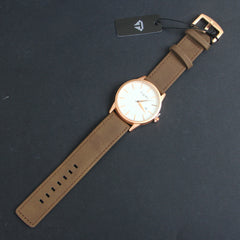 Mens Wrist Watch Rosegold Dial Brown Straps TMI