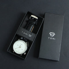 Mens Wrist Watch Silver Dial Black Straps TMI