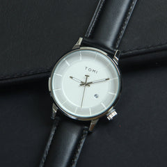 Mens Wrist Watch Silver Dial Black Straps TMI