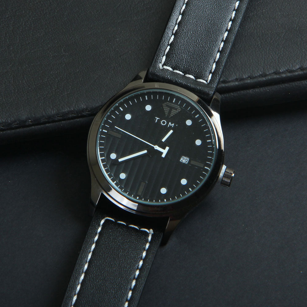 Mens Wrist Watch Black Dial Black Straps TMI