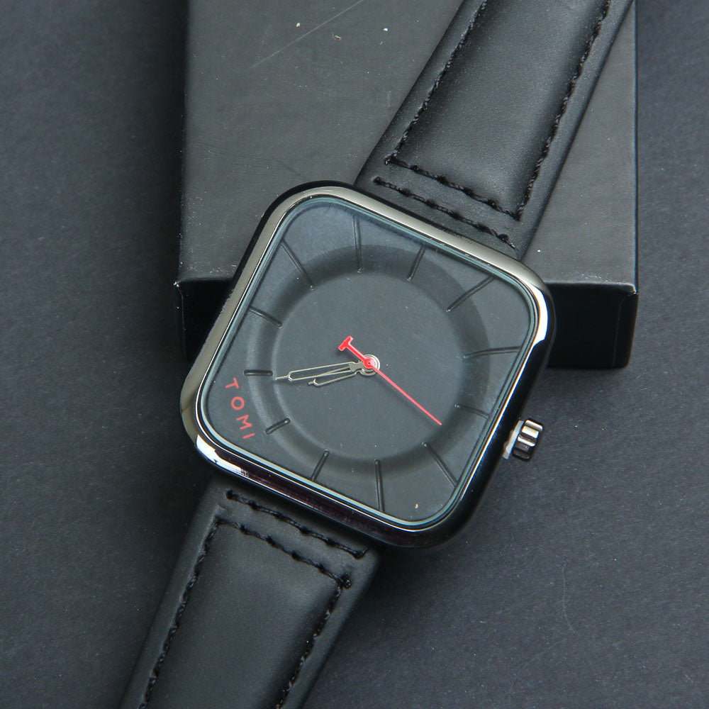 Mens Wrist Watch Black Dial Black Straps TMI