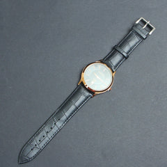Mens Wrist Watch Black Strap with Golden Dial