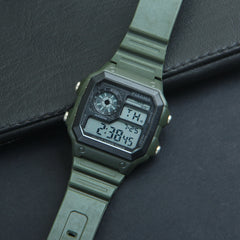 Digital LED Mens Watch Green Sleek Style