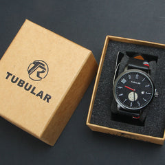 Mens Analog Wrist Watch With Date & Time Black Design