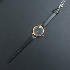 Womens Wrist Watch Golden Dial With Black Straps