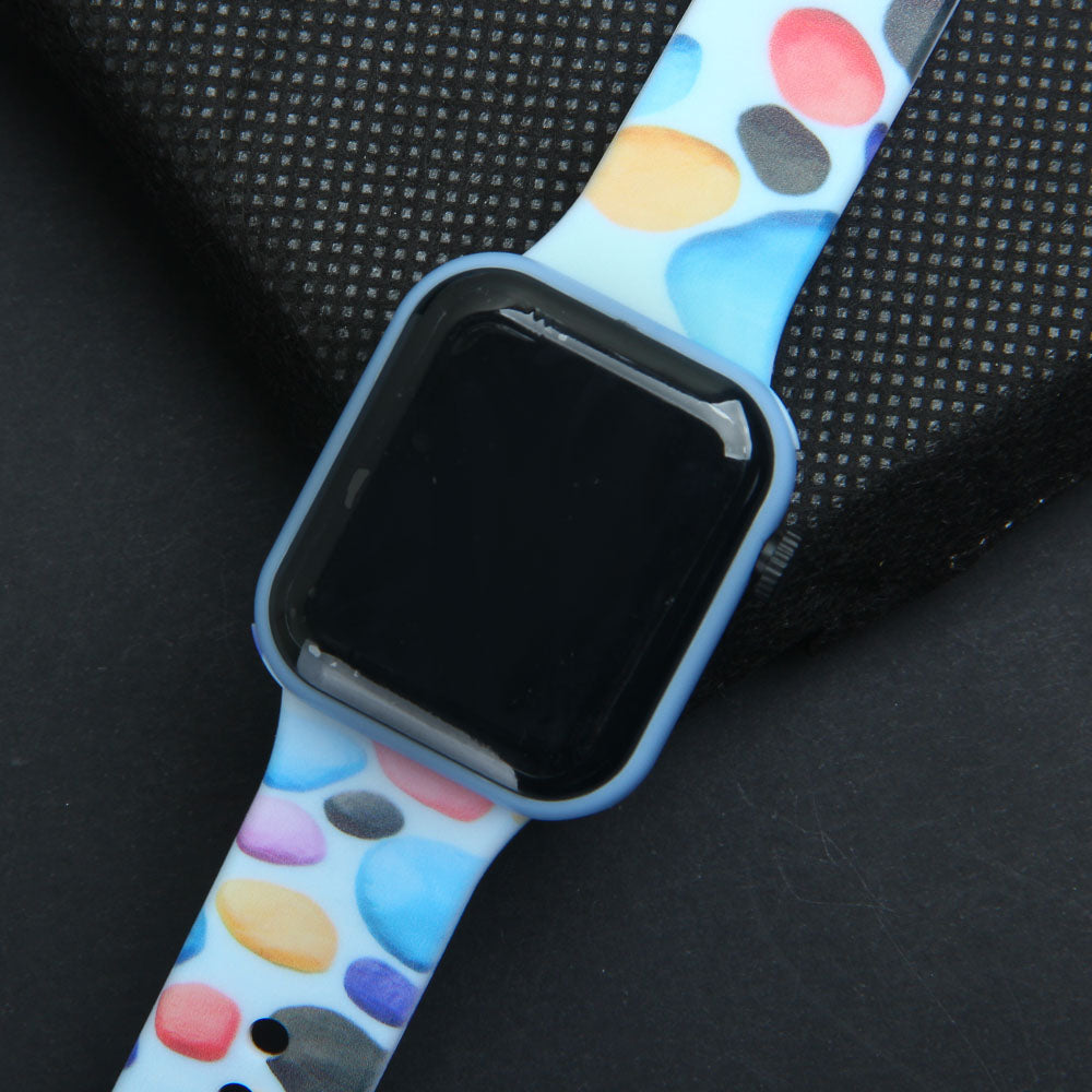 Digital LED Watch Printed Design Cyan