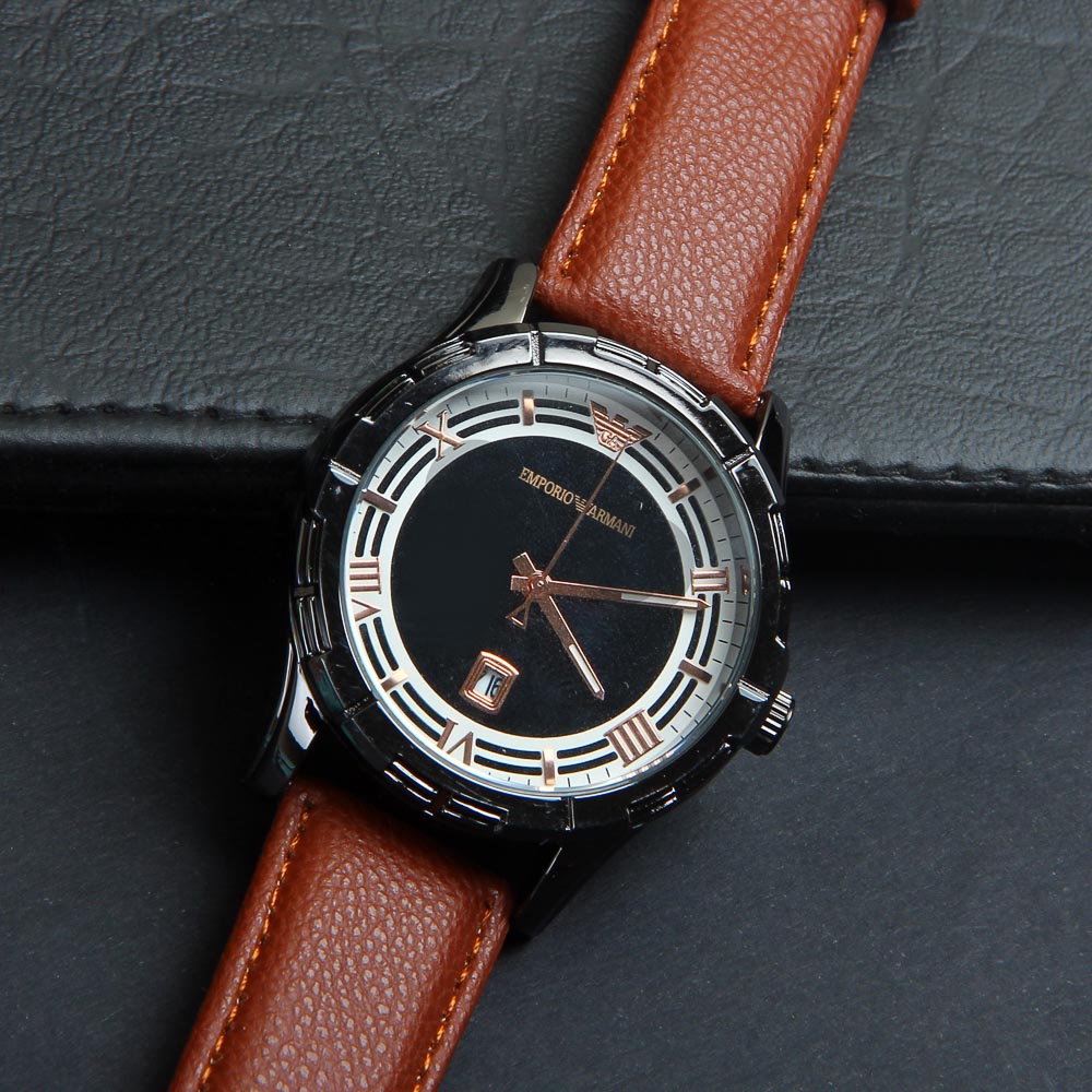 Brown Strap Black Dial 1177 Men's Wrist Watch