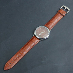 Mens Wrist Watch Brown Strap with Silver Dial
