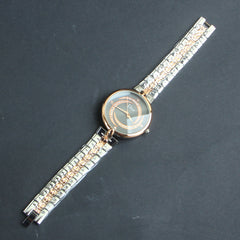 Two Tone Women Silver-Rosegold Chain Wrist Watch Black Dial
