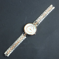 Two Tone Women Silver Chain Wrist Watch White Dial