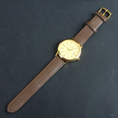 Mens Wrist Watch Brown Strap with Golden Dial
