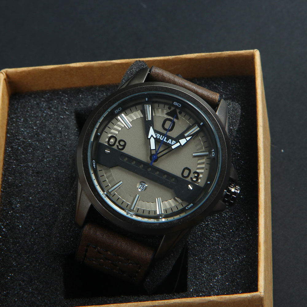Mens Analog Wrist Watch With Date & Time Brown Design