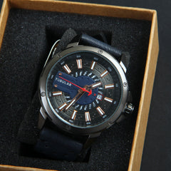 Mens Analog Wrist Watch With Date & Time Black Design