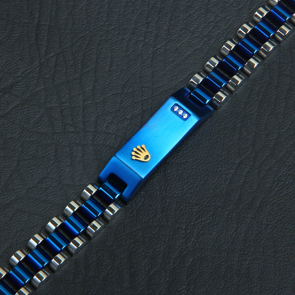 Two Tone Mens Blue Silver Chain Bracelet R