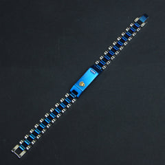 Two Tone Mens Blue Silver Chain Bracelet R