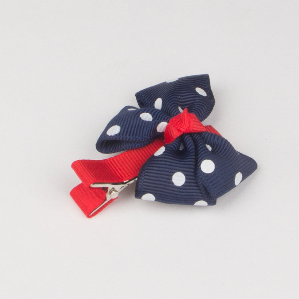 Girls Cute Hair Clips Blue Big Bow Dot Hairpins