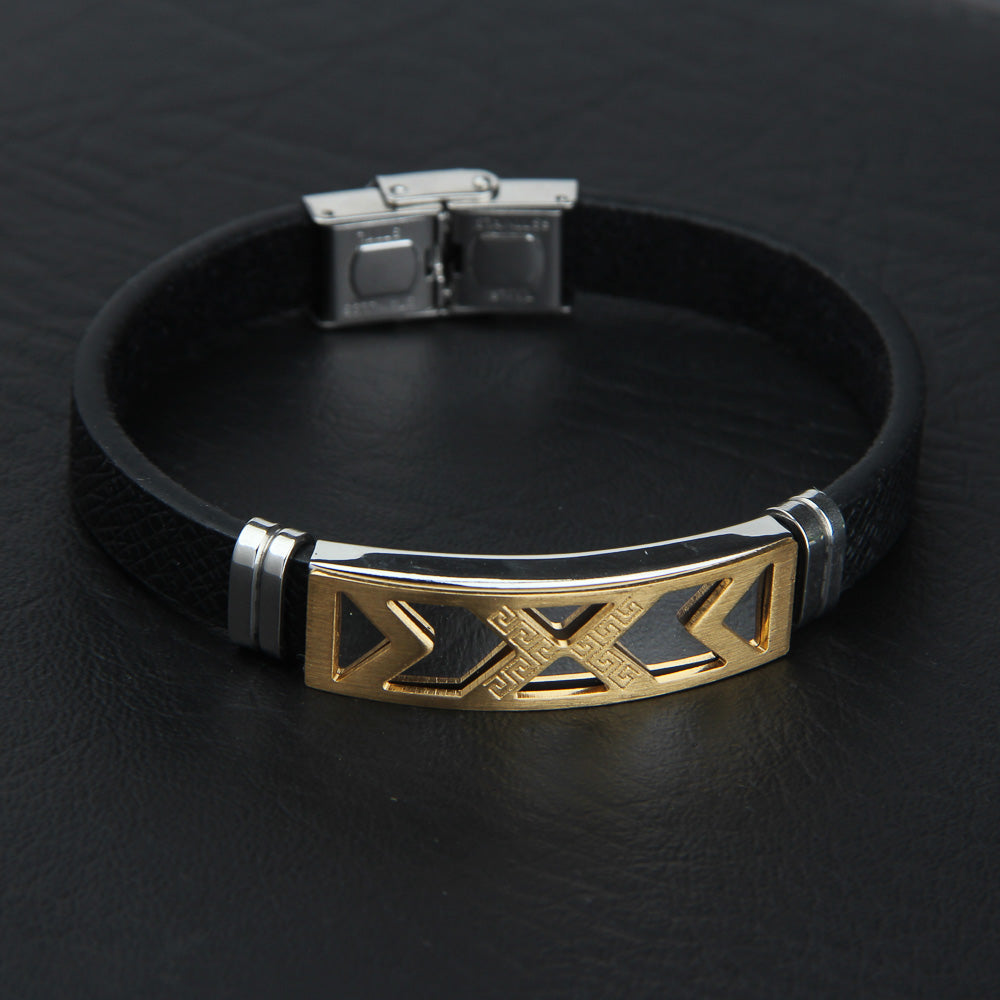 Black Leather Bracelet Adjustable Size 2