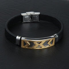 Black Leather Bracelet Adjustable Size 2