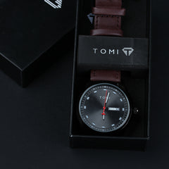 Mens Wrist Watch Black Dial Maroon Straps TMI