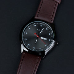 Mens Wrist Watch Black Dial Maroon Straps TMI