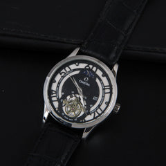 Mens Wrist Watch Black Strap with Silver Dial O
