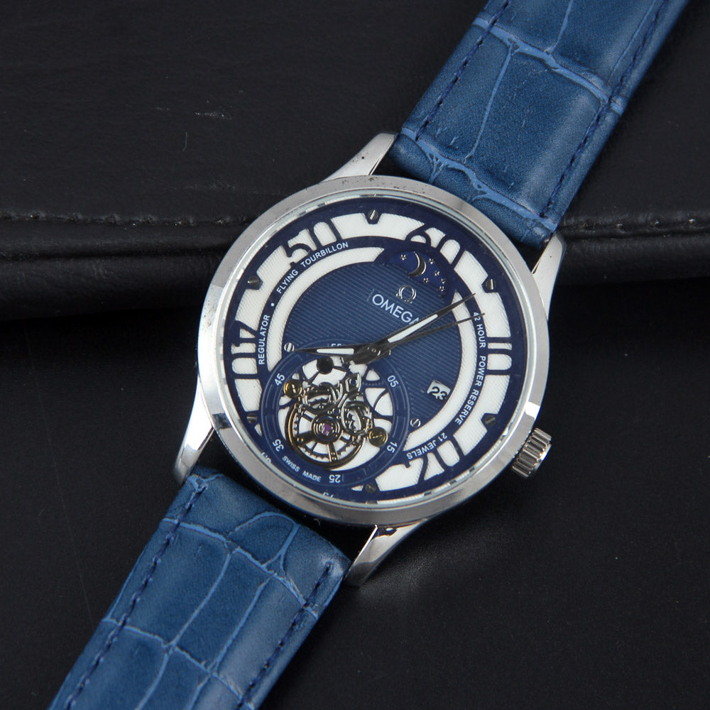 Mens Wrist Watch Blue Strap with Silver Dial O