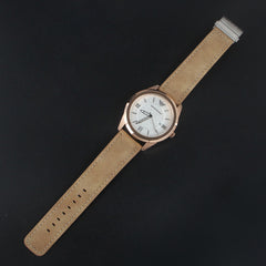 Mens Wrist Watch Beige Strap with Rosegold Dial